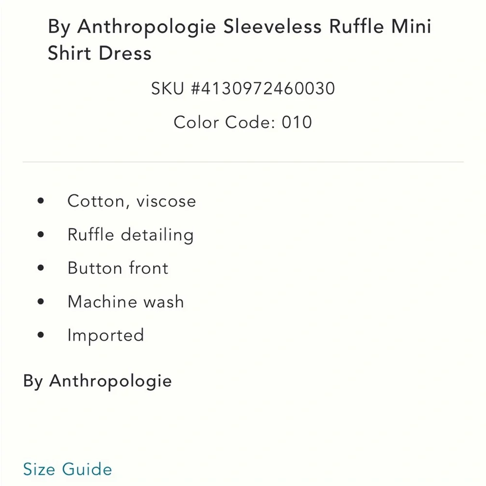 Anthropologie Sleeveless Ruffle Mini Shirt Dress - Picture 5 of 7